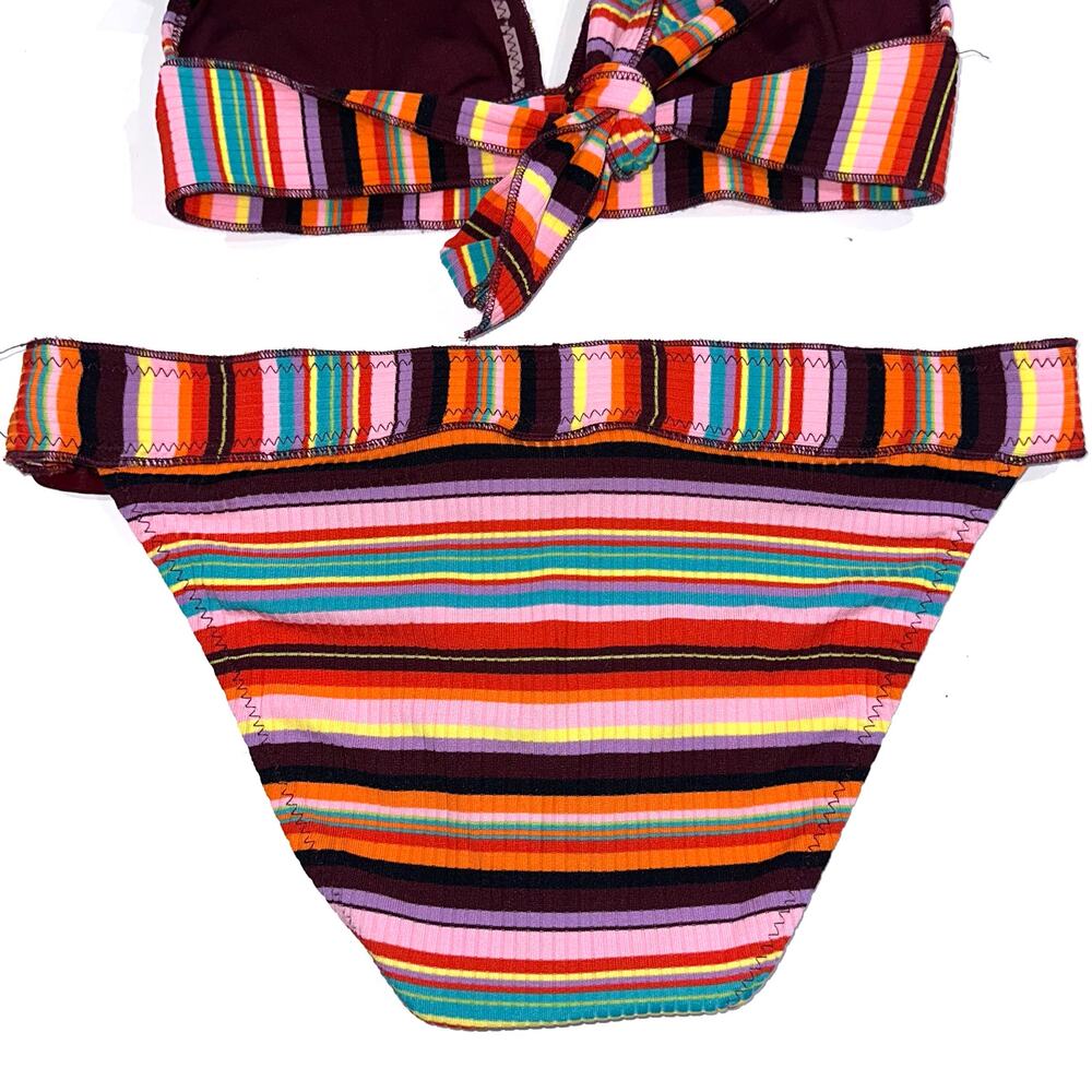 Becca Retro Colorful Striped Triangle Halter Buckle Bikini Swim Set Size Large - Picture 9 of 15